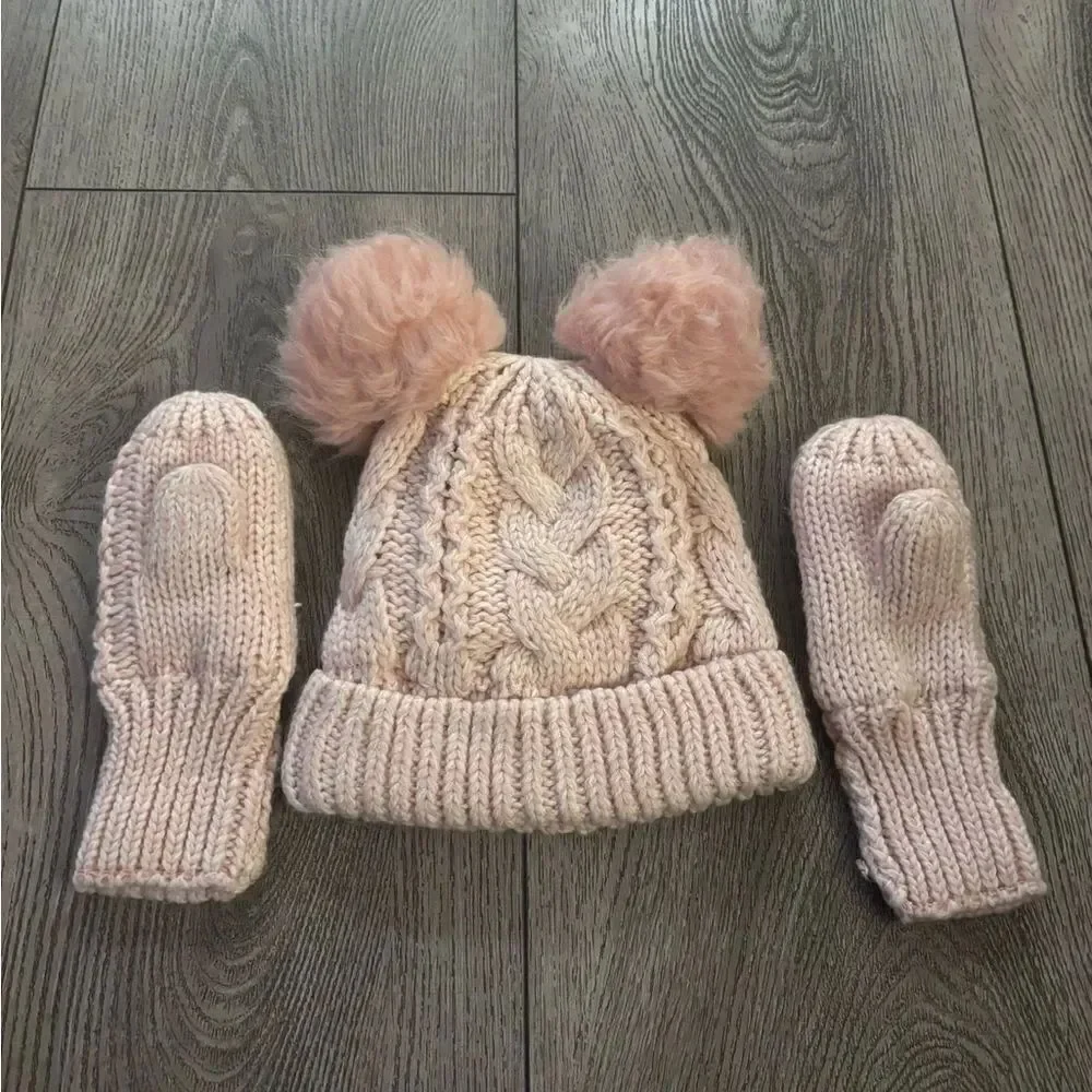 Gap baby Cozy Pink Knit Hat and Mittens Set for Kids
